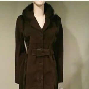 Brown Suede Cynthia Steffe Belted Sweater Style Jacket Size Medium